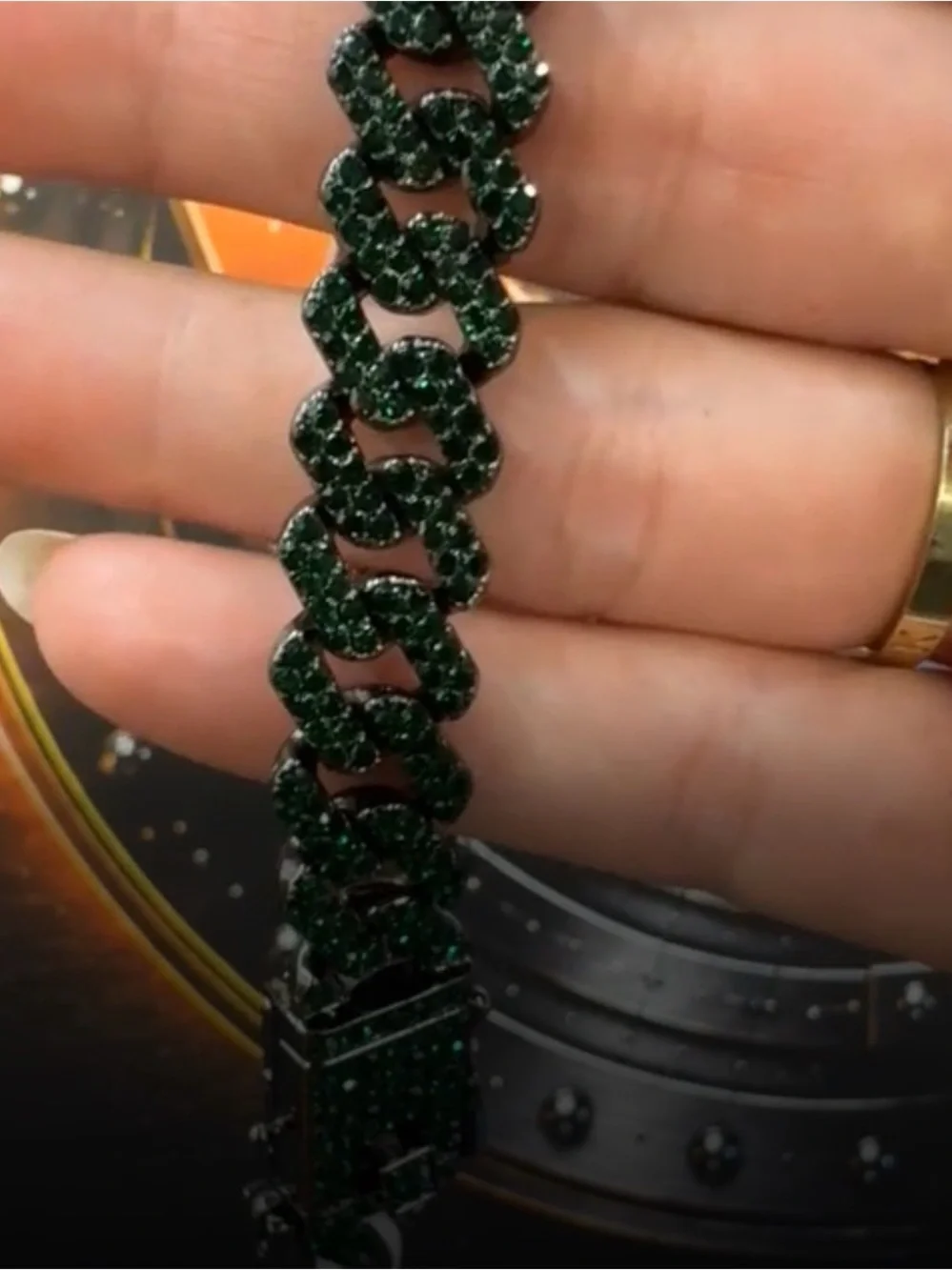 Invicta Green Pave Cuban Link Bracelet for Men